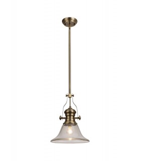 Telescopic Dome Ceiling Pendant E27 With 30cm Smooth Bell Glass Shade, Antique Brass, Clear - 1