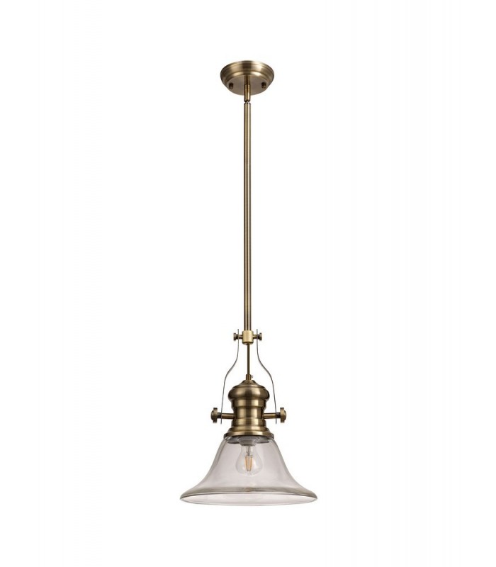 Telescopic Dome Ceiling Pendant E27 With 30cm Smooth Bell Glass Shade, Antique Brass, Clear - 3