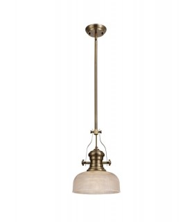 Telescopic Dome Ceiling Pendant E27 With 26.5cm Prismatic Glass Shade, Antique Brass, Clear - 1