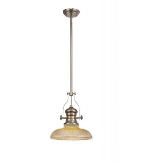 Telescopic Dome Ceiling Pendant E27 With 30cm Round Glass Shade, Polished Nickel, Amber - 1