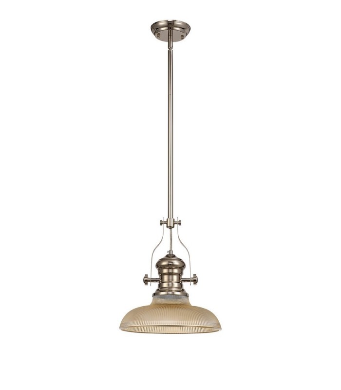 Telescopic Dome Ceiling Pendant E27 With 30cm Round Glass Shade, Polished Nickel, Amber - 3