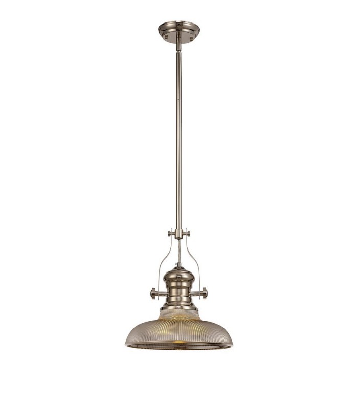 Telescopic Dome Ceiling Pendant E27 With 30cm Round Glass Shade, Polished Nickel, Smoked - 1