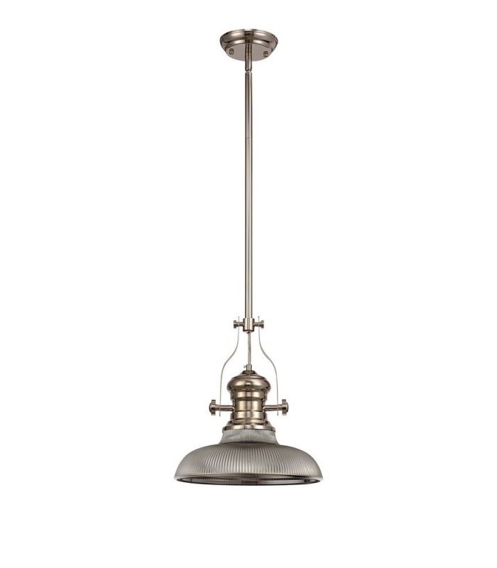 Telescopic Dome Ceiling Pendant E27 With 30cm Round Glass Shade, Polished Nickel, Smoked - 3