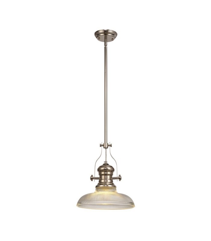 Telescopic Dome Ceiling Pendant E27 With 30cm Round Glass Shade, Polished Nickel, Clear - 1