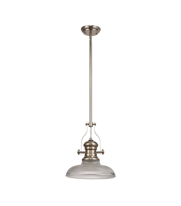 Telescopic Dome Ceiling Pendant E27 With 30cm Round Glass Shade, Polished Nickel, Clear - 3