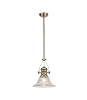 Telescopic Dome Ceiling Pendant E27 With 30cm Bell Glass Shade, Polished Nickel, Clear - 1