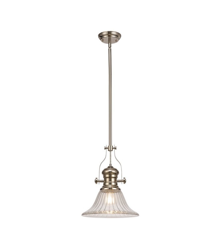 Telescopic Dome Ceiling Pendant E27 With 30cm Bell Glass Shade, Polished Nickel, Clear - 1