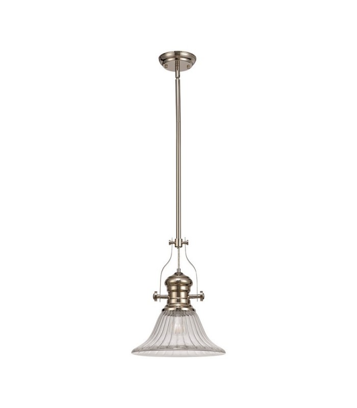 Telescopic Dome Ceiling Pendant E27 With 30cm Bell Glass Shade, Polished Nickel, Clear - 3