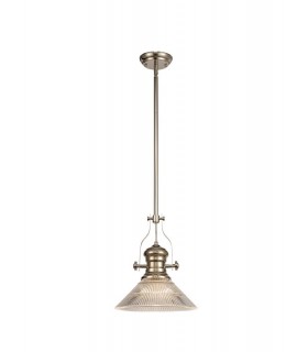Telescopic Dome Ceiling Pendant E27 With 30cm Cone Glass Shade, Polished Nickel, Clear - 1