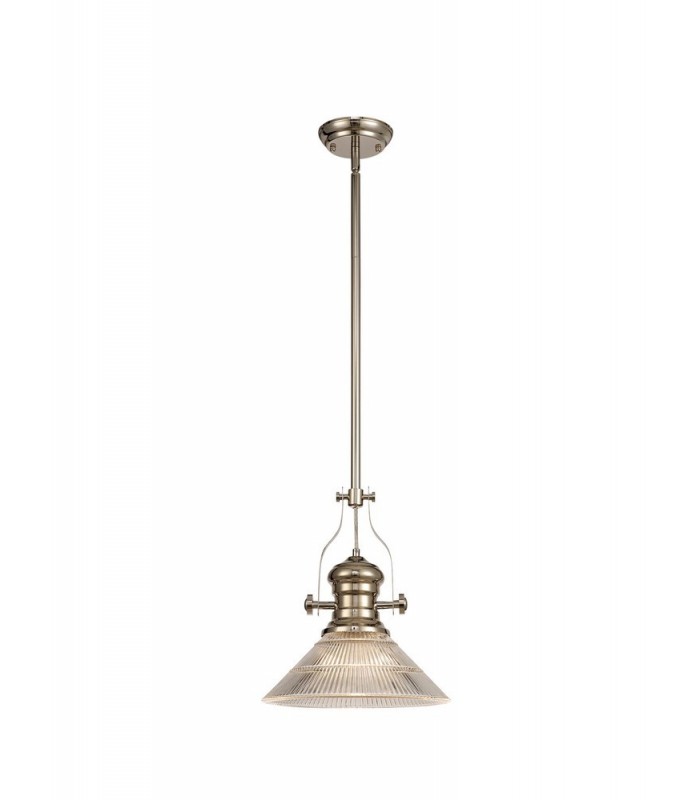 Telescopic Dome Ceiling Pendant E27 With 30cm Cone Glass Shade, Polished Nickel, Clear - 1