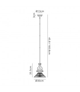 Telescopic Dome Ceiling Pendant E27 With 30cm Cone Glass Shade, Polished Nickel, Clear - 2