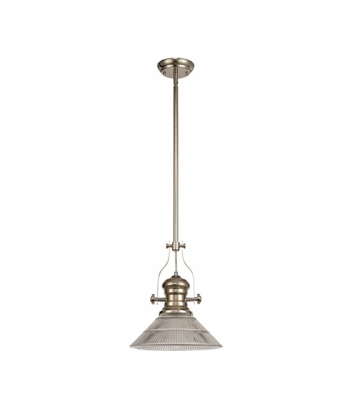 Telescopic Dome Ceiling Pendant E27 With 30cm Cone Glass Shade, Polished Nickel, Clear - 3