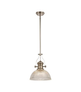 Telescopic Dome Ceiling Pendant E27 With 30cm Dome Glass Shade, Polished Nickel, Clear - 1
