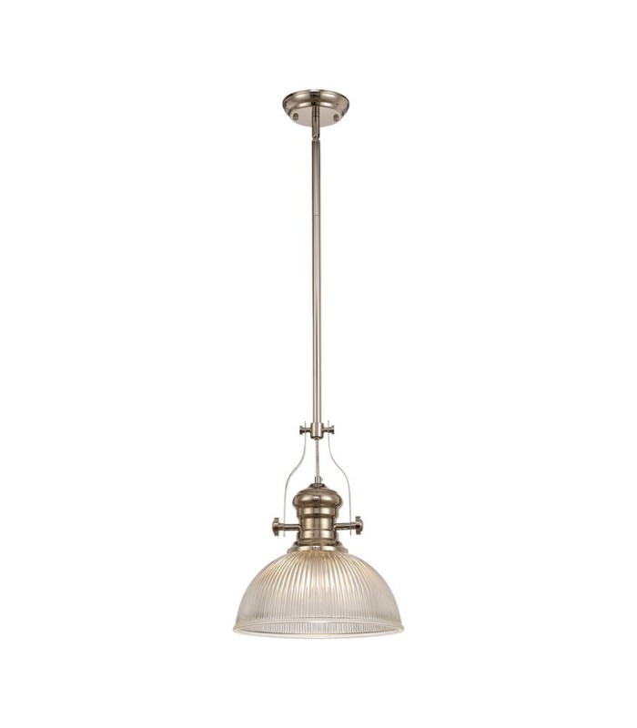 Telescopic Dome Ceiling Pendant E27 With 30cm Dome Glass Shade, Polished Nickel, Clear - 1