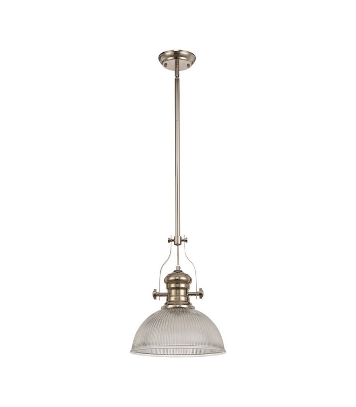 Telescopic Dome Ceiling Pendant E27 With 30cm Dome Glass Shade, Polished Nickel, Clear - 3