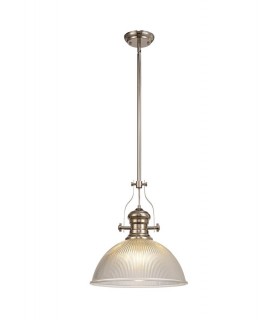 Telescopic Dome Ceiling Pendant E27 With 38cm Dome Glass Shade, Polished Nickel, Clear - 1