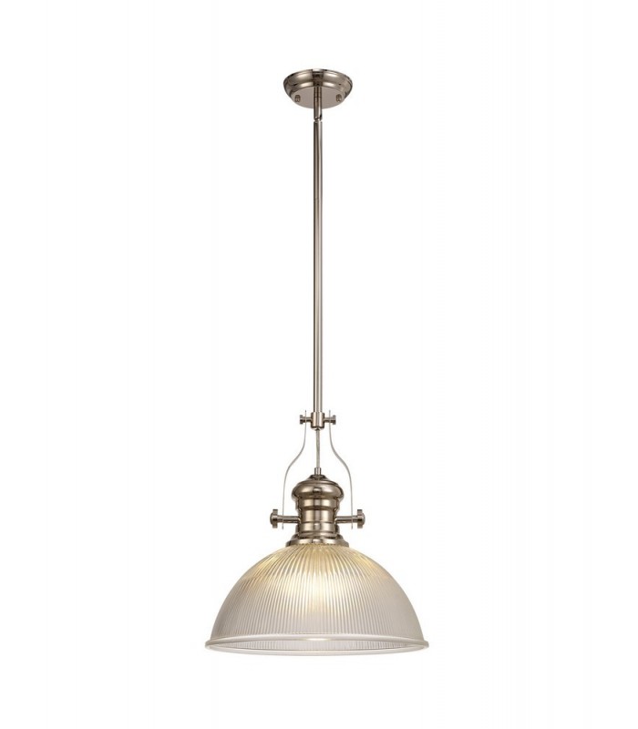 Telescopic Dome Ceiling Pendant E27 With 38cm Dome Glass Shade, Polished Nickel, Clear - 1