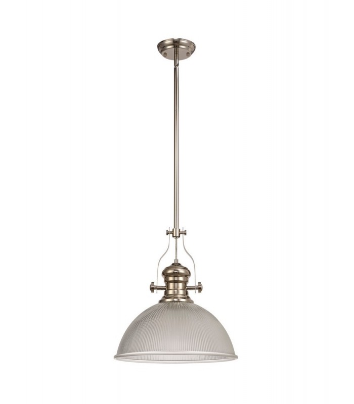 Telescopic Dome Ceiling Pendant E27 With 38cm Dome Glass Shade, Polished Nickel, Clear - 3