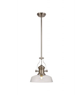 Telescopic Dome Ceiling Pendant E27 With 30cm Flat Round Glass Shade, Polished Nickel, Clear - 1