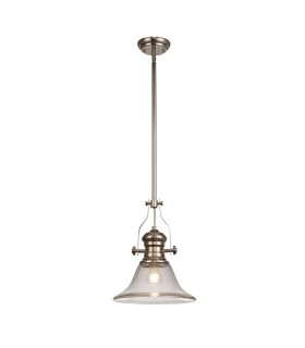 Telescopic Dome Ceiling Pendant E27 With 30cm Smooth Bell Glass Shade, Polished Nickel, Clear - 1
