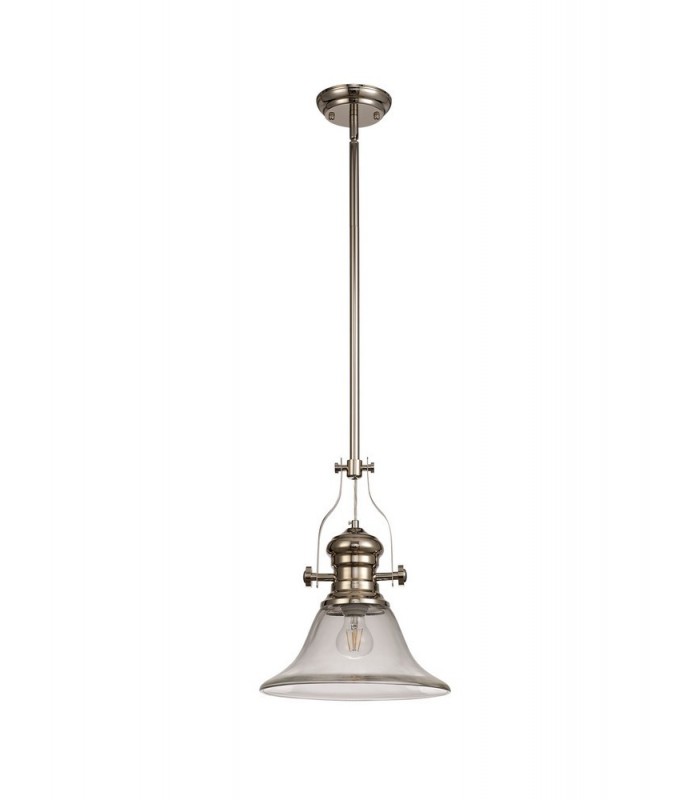 Telescopic Dome Ceiling Pendant E27 With 30cm Smooth Bell Glass Shade, Polished Nickel, Clear - 3