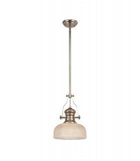 Telescopic Dome Ceiling Pendant E27 With 26.5cm Prismatic Glass Shade, Polished Nickel, Clear - 1