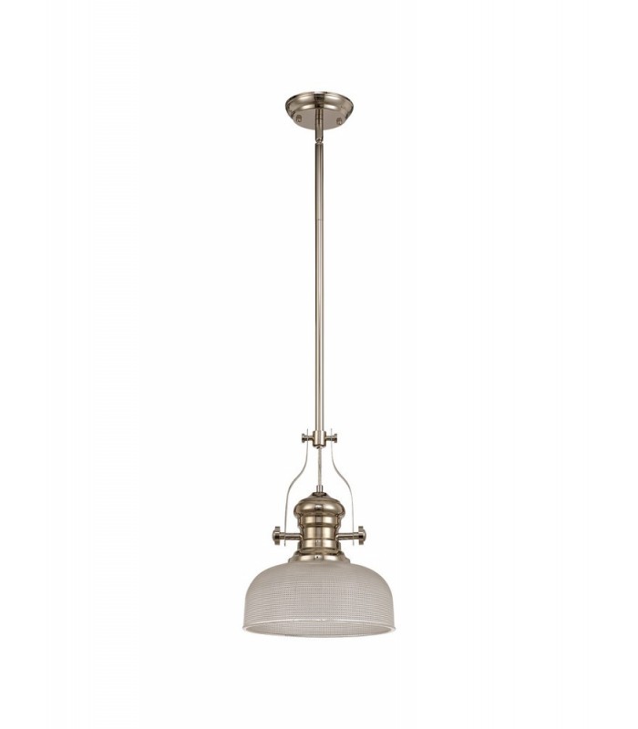 Telescopic Dome Ceiling Pendant E27 With 26.5cm Prismatic Glass Shade, Polished Nickel, Clear - 3