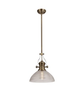 Telescopic Dome Ceiling Pendant E27 With 33.5cm Prismatic Glass Shade, Polished Nickel, Clear - 1
