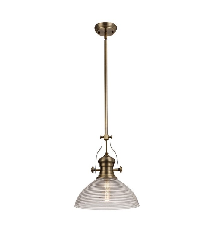 Telescopic Dome Ceiling Pendant E27 With 33.5cm Prismatic Glass Shade, Polished Nickel, Clear - 1