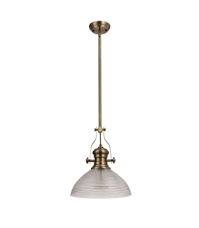 Telescopic Dome Ceiling Pendant E27 With 33.5cm Prismatic Glass Shade, Polished Nickel, Clear - 3