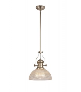 1 Light Telescopic Ceiling Pendant E27 With 30cm Prismatic Glass Shade, Polished Nickel, Clear - 1