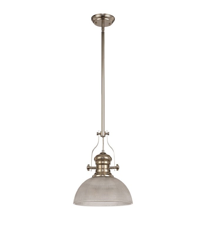 1 Light Telescopic Ceiling Pendant E27 With 30cm Prismatic Glass Shade, Polished Nickel, Clear - 3