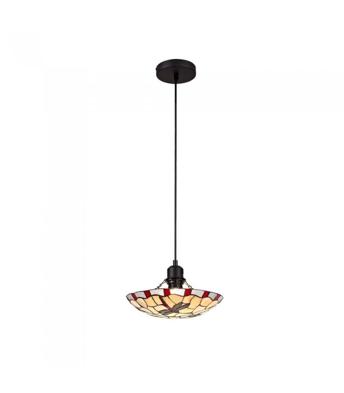1 Light Ceiling Pendant E27 With 35cm Tiffany Shade, Red, Clear Crystal, Black - 3