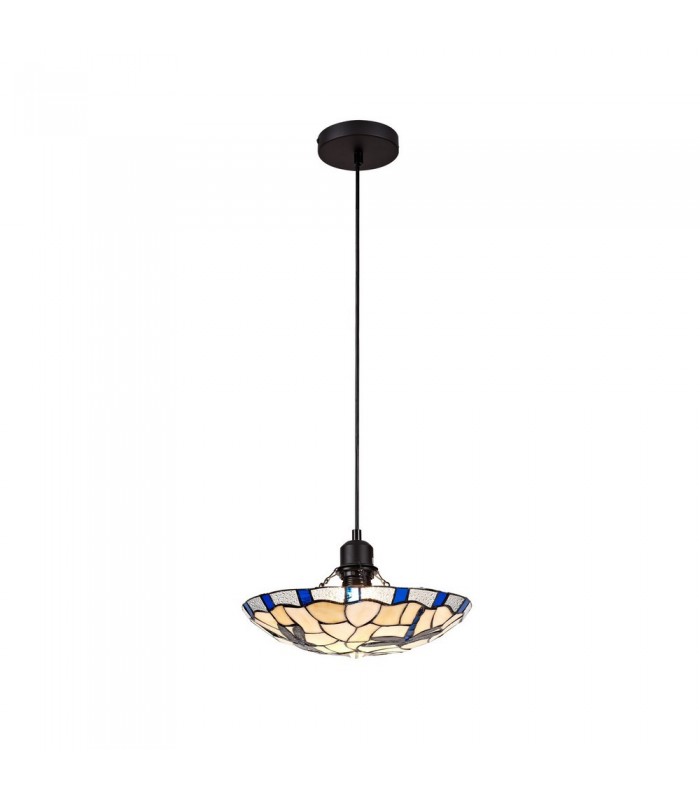 1 Light Ceiling Pendant E27 With 35cm Tiffany Shade, Blue, Clear Crystal, Black - 3