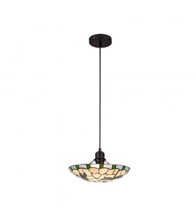 1 Light Ceiling Pendant E27 With 35cm Tiffany Shade, Green, Clear Crystal, Black - 1