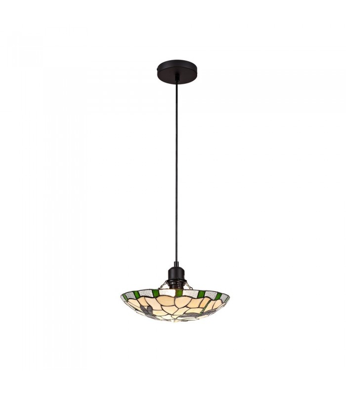 1 Light Ceiling Pendant E27 With 35cm Tiffany Shade, Green, Clear Crystal, Black - 1