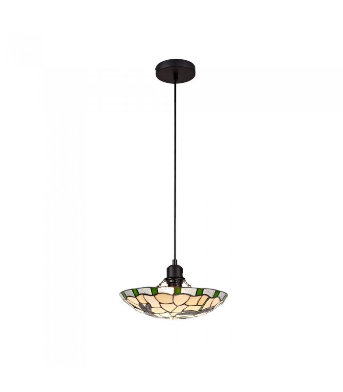 1 Light Ceiling Pendant E27 With 35cm Tiffany Shade, Green, Clear Crystal, Black - 3
