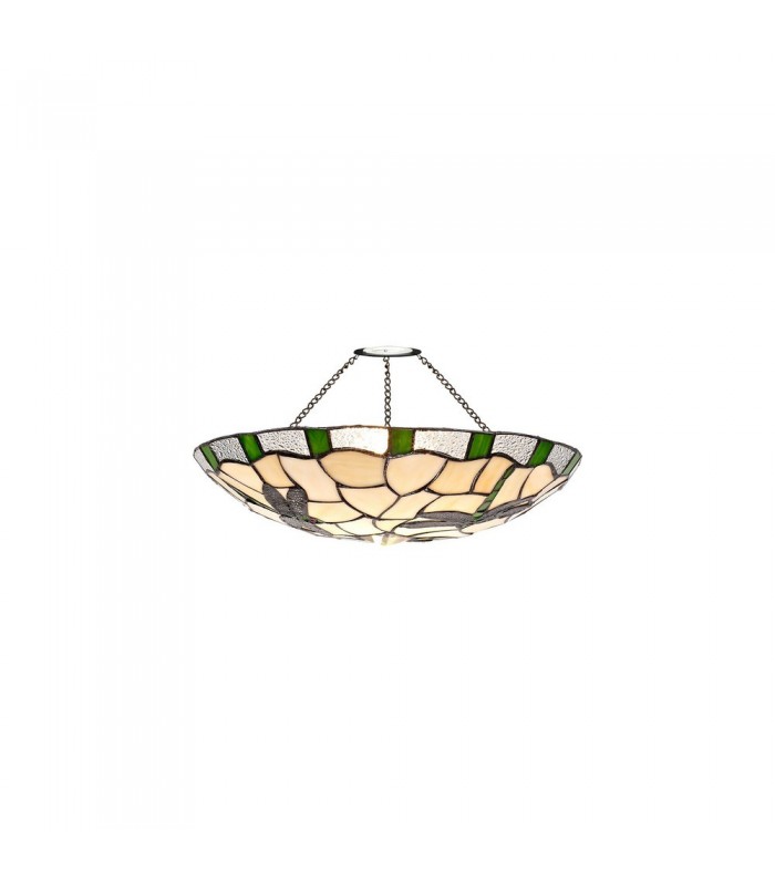 1 Light Ceiling Pendant E27 With 35cm Tiffany Shade, Green, Clear Crystal, Black - 18