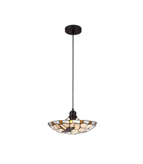 1 Light Ceiling Pendant E27 With 35cm Tiffany Shade, Amber, Clear Crystal, Black - 1