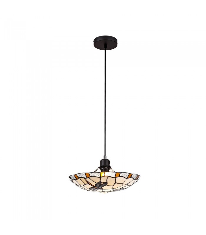 1 Light Ceiling Pendant E27 With 35cm Tiffany Shade, Amber, Clear Crystal, Black - 1