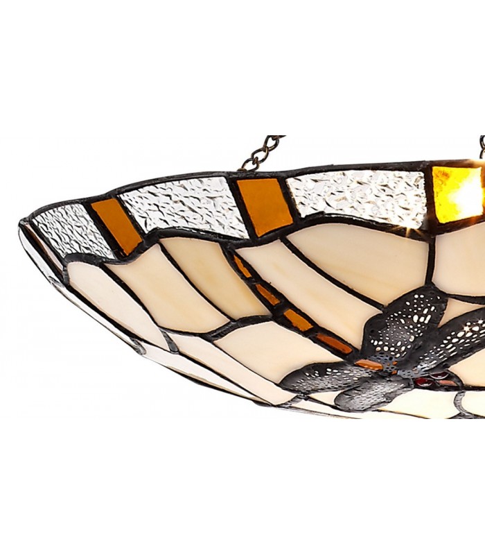 1 Light Ceiling Pendant E27 With 35cm Tiffany Shade, Amber, Clear Crystal, Black - 15