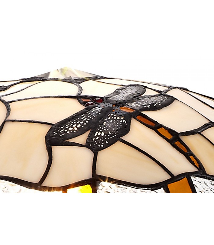 1 Light Ceiling Pendant E27 With 35cm Tiffany Shade, Amber, Clear Crystal, Black - 17