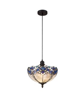 1 Light Uplighter Ceiling Pendant E27 With 30cm Tiffany Shade, Blue, Clear Crystal, Black - 1
