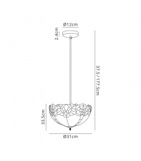 1 Light Uplighter Ceiling Pendant E27 With 30cm Tiffany Shade, Blue, Clear Crystal, Black - 2