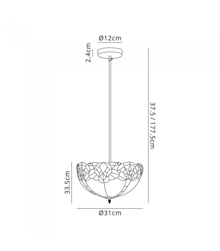 1 Light Uplighter Ceiling Pendant E27 With 30cm Tiffany Shade, Blue, Clear Crystal, Black - 2