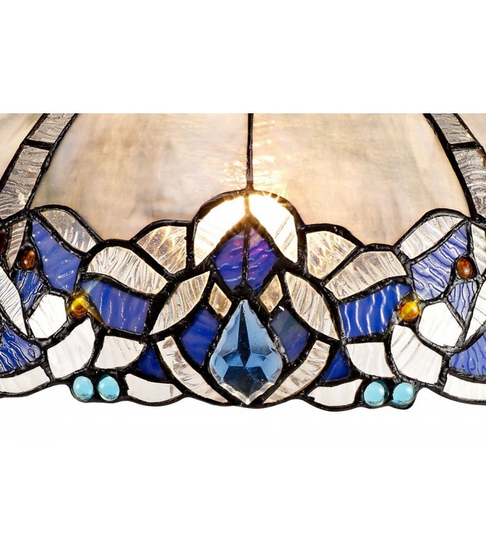 1 Light Uplighter Ceiling Pendant E27 With 30cm Tiffany Shade, Blue, Clear Crystal, Black - 14