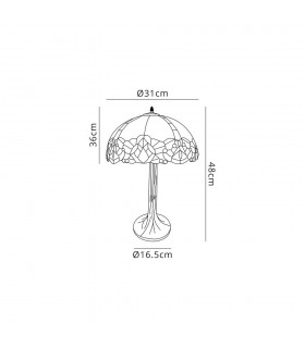 1 Light Tree Like Table Lamp E27 With 30cm Tiffany Shade, Blue, Clear Crystal, Aged Antique Brass - 2