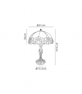 1 Light Curved Table Lamp E27 With 30cm Tiffany Shade, Blue, Clear Crystal, Aged Antique Brass - 2