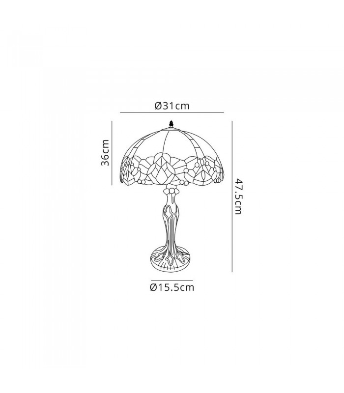 1 Light Curved Table Lamp E27 With 30cm Tiffany Shade, Blue, Clear Crystal, Aged Antique Brass - 2