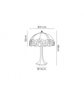 1 Light Octagonal Table Lamp E27 With 30cm Tiffany Shade, Blue, Clear Crystal, Aged Antique Brass - 2